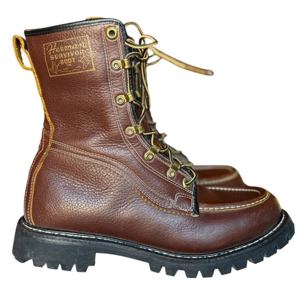 Herman Vintage Mens Moc Toe Lace Up Survivor Boots Logger Work Hunter Heavy sz 8
